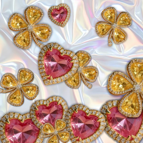 pink hearts and yellow clovers